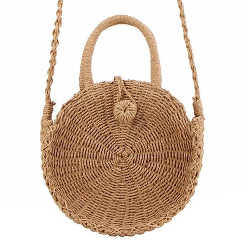 Round straw crossbody bag with handle