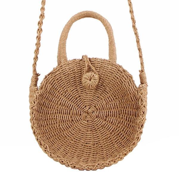 Round straw crossbody bag with handle