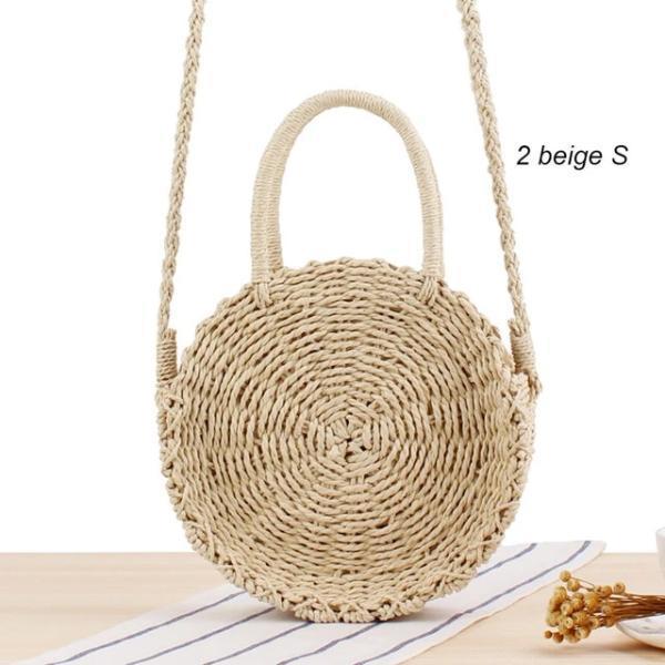 Light beige straw bag with handle and strap