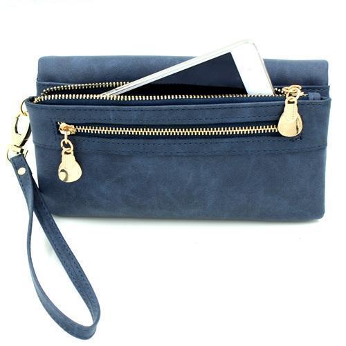 Blue wallet can hold large cell phone