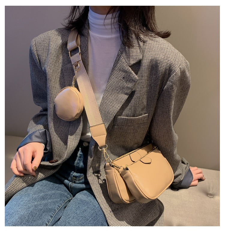 fashion three in one Handbags designer shoulder bags luxury pu leather messenger crossbody bag cusual small purse 3 bag set 2020