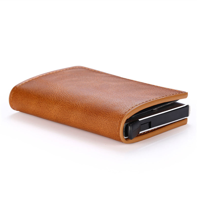 Men Smart Wallet Rfid Safe Anti-theft Holder Women Small Purse Bank ID Cardholder Metal Thin Case Black PU Leather Card Clip Bag