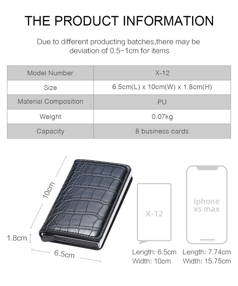 Men Smart Wallet Rfid Safe Anti-theft Holder Women Small Purse Bank ID Cardholder Metal Thin Case Black PU Leather Card Clip Bag