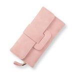 Pink leather trifold wallet womens