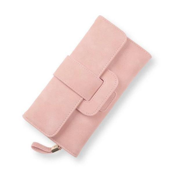 Pink leather trifold wallet womens