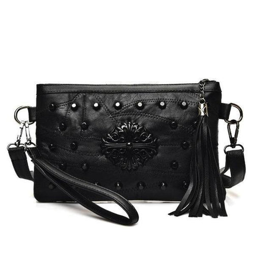 Black crossbody clutch with rivets