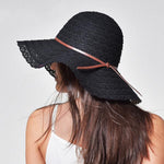 Black cute summer cotton hats for women with leather band