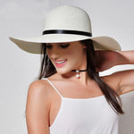 White wide brim straw hat for womens