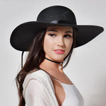 Black Wide brim straw hat for womens