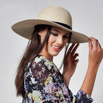 Beige wide brim straw hat for womens