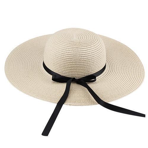 Beige large brim straw hat women