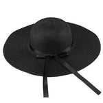 Black large brim straw hat women