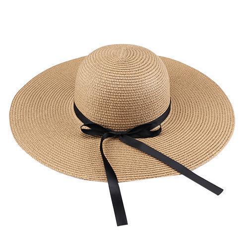 Khaki large brim straw hat women