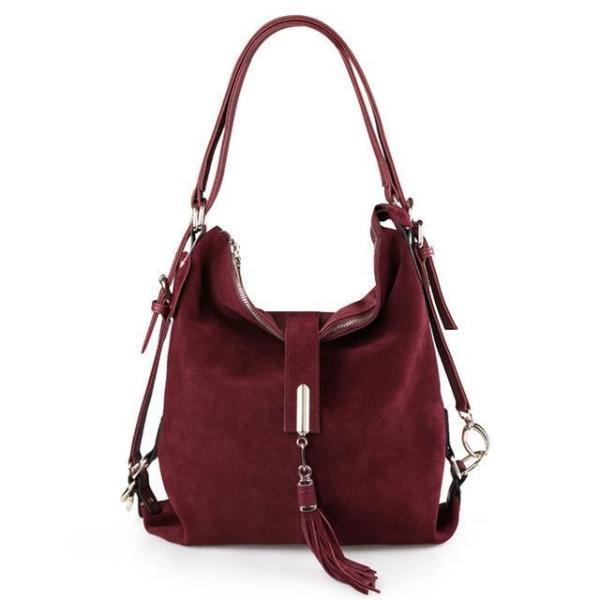 Burgundy suede shoulder bag