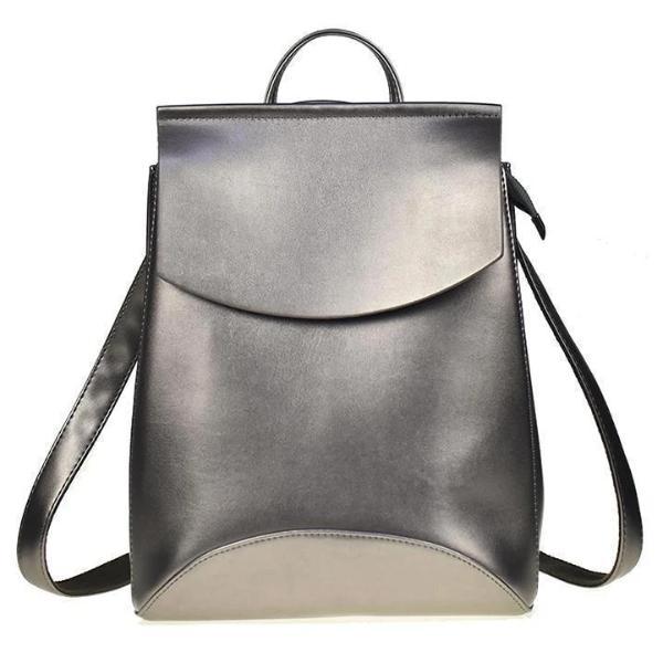 silver vegan leather backpack purse for women