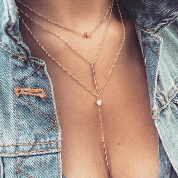 Vertical gold bar necklace for women