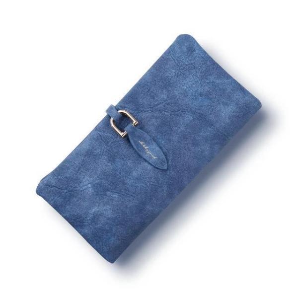 Blue minimalist leather wallet for women
