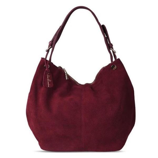 Burgundy large suede hobo bag