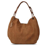 Yellow brown large suede hobo bag