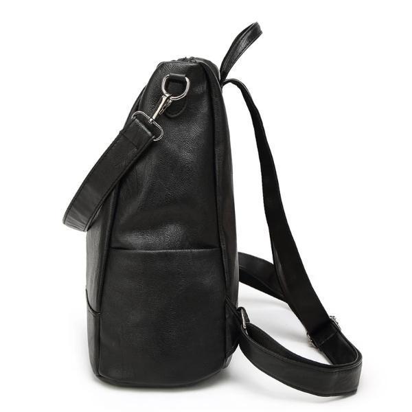 Black leather backpack with side bottle pocket