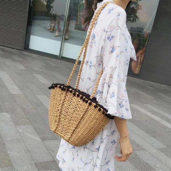 Straw beach bag with crossbody strap