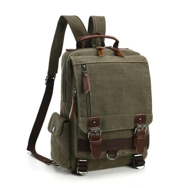 Army green canvas backpack sling bag
