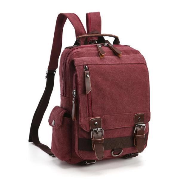 Burgundy canvas backpack sling bag