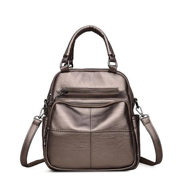 Bronze vegan leather convertible backpack purse