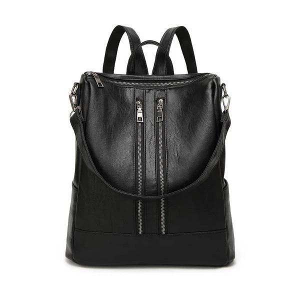 Black backpack purse leather for women