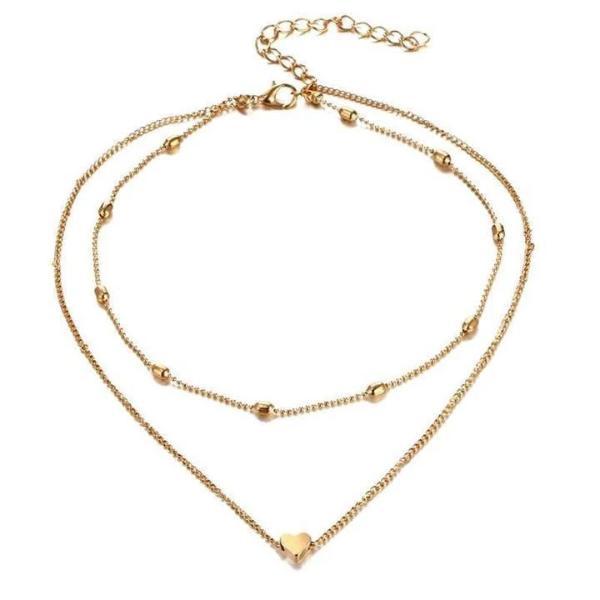 Gold hearth double choker necklace