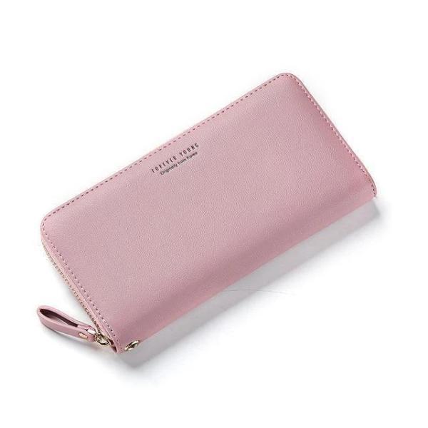 Pink leather wallets for women with wristlet  