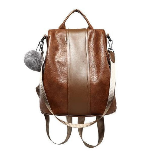 Brown  vintage Leather backpack purse with back opening