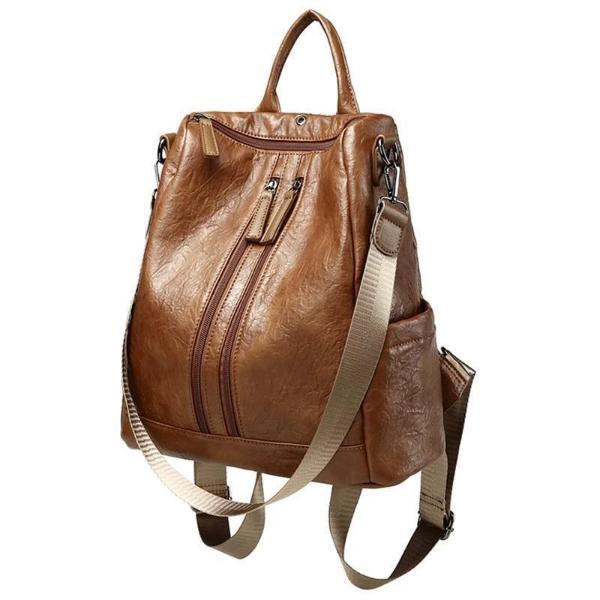 Brown vintage leather backpack with bottle holder pocket