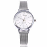 Silver white watches for women with mesh bracelet