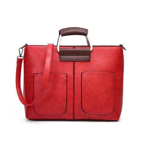 Red small tote bags leather