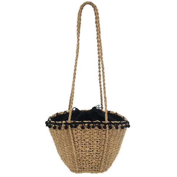 Beach khaki straw bag with strap