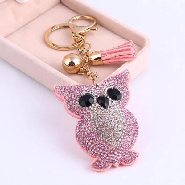 Pink owl keychain