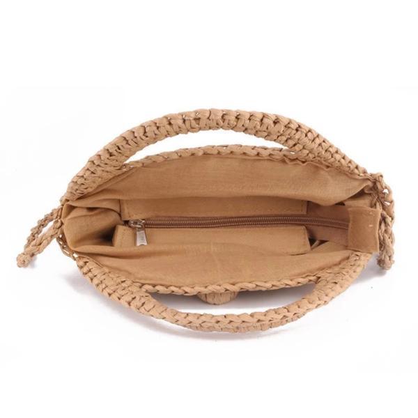 Round straw bag with zipper opening