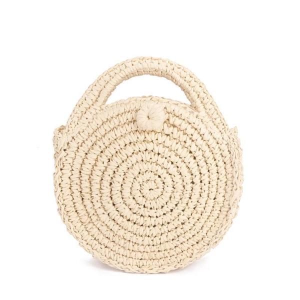 Beige round straw crossbody bag for women