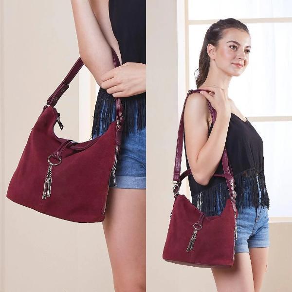 Suede hobo shoulder crossbody bag