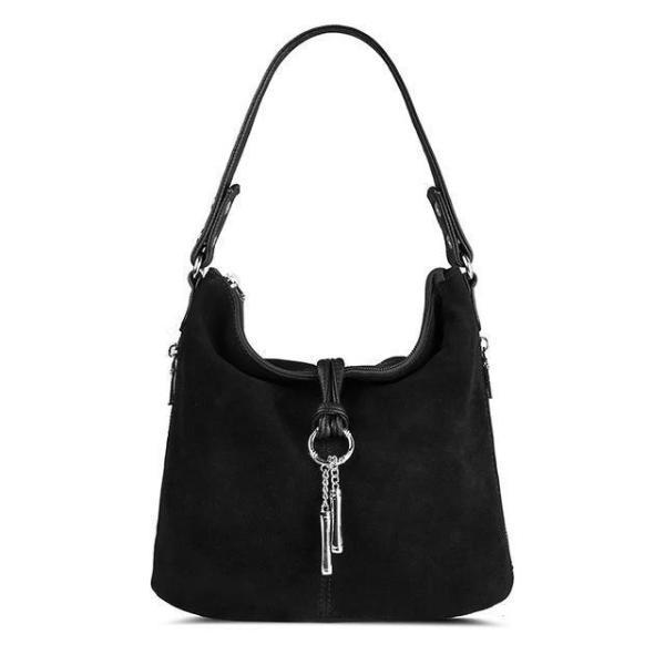 Black suede crossbody hobo bag