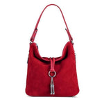 Red suede crossbody hobo bag