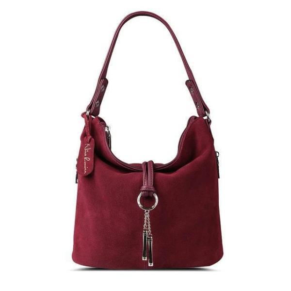 wine red suede crossbody hobo bag