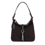 Coffe suede crossbody hobo bag