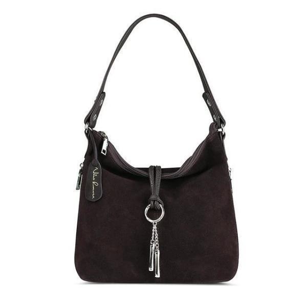Coffe suede crossbody hobo bag
