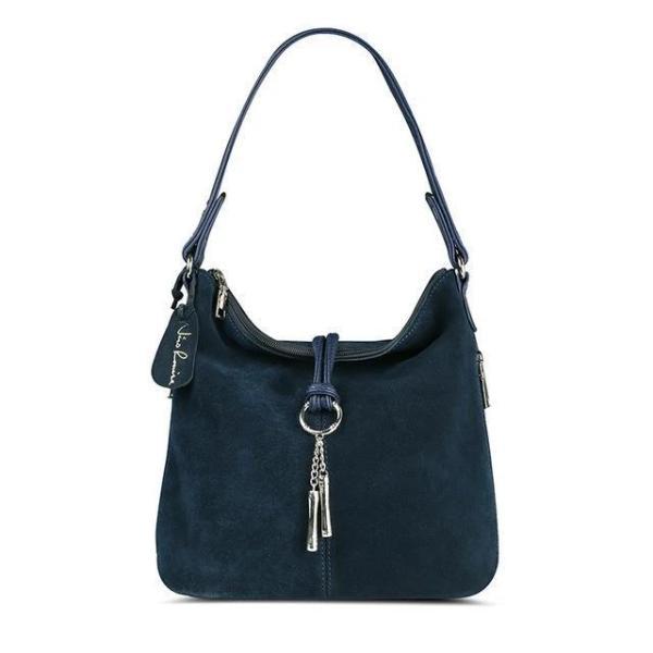 Navy blue suede crossbody hobo bag