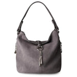 Gray suede crossbody hobo bag