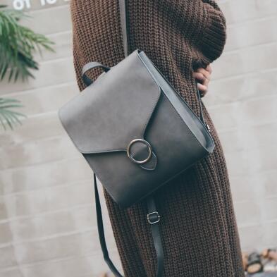 Gray retro leather backpack for women