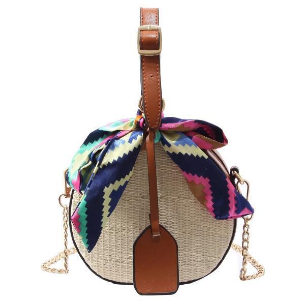 Straw and gold crossbody chain bag
