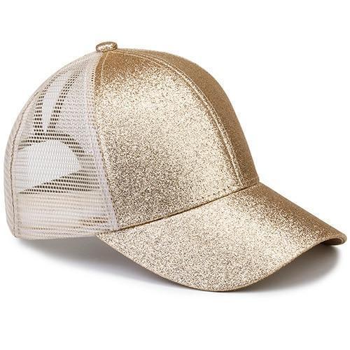 Champaign ponytail baseball cap with glitter